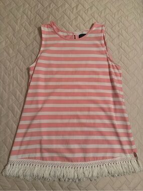 Duffield Lane Pink and White Striped Tank with Fringe Hem